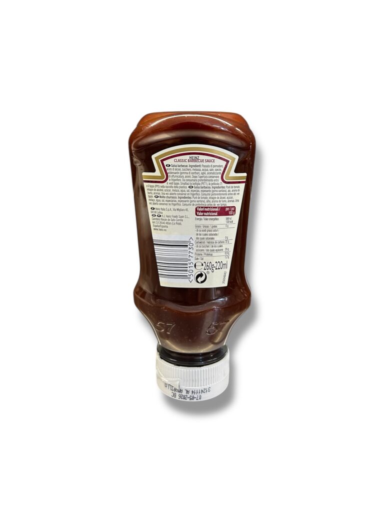 Salsa barbecue Heinz dal sapore affumicato e ricco, perfetta per grigliate, hamburger e piatti di carne. Formato 220ml.